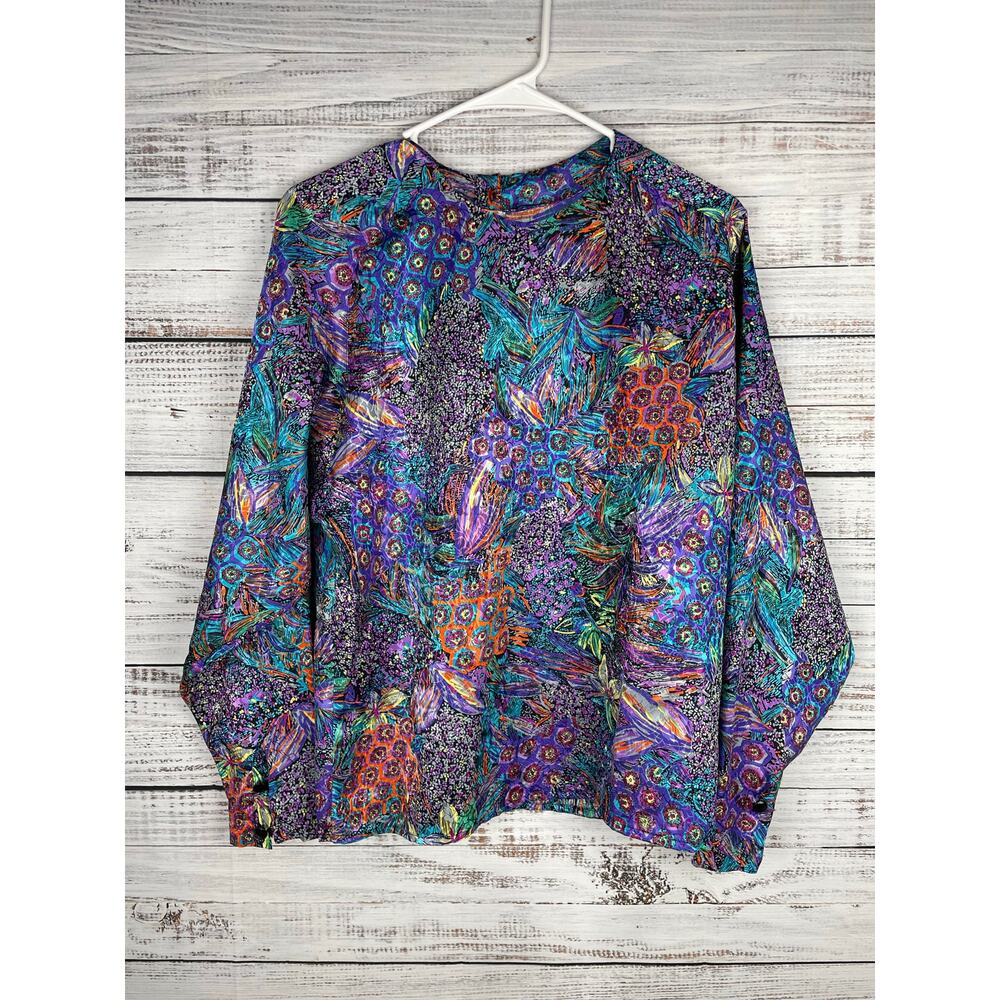 Vintage ERENA Irene Koenig Multicolor Satin Abstract Top 6 Boxy Retro Art 90s